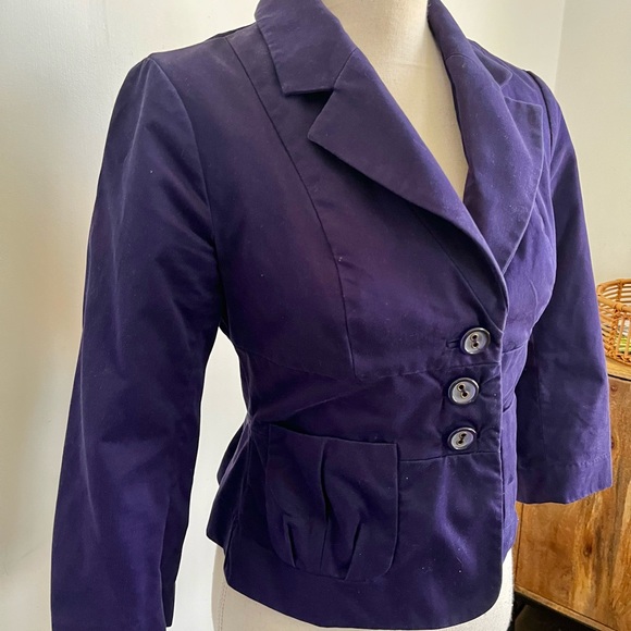 Cidra Anthropologie Navy Cotton Peplum Blazer Jacket 4 - Picture 2 of 4